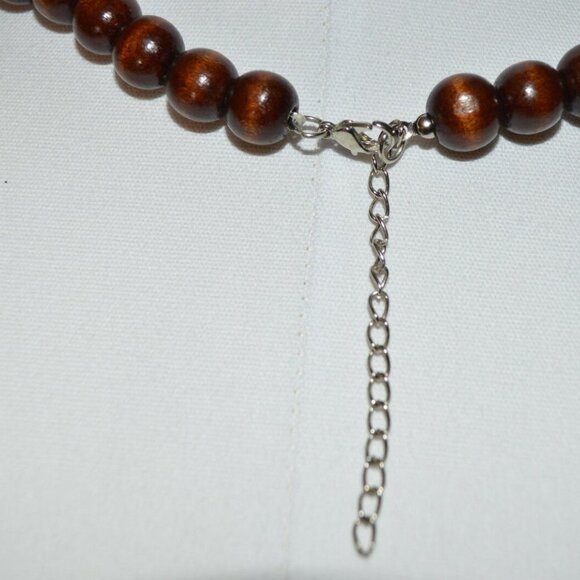Brown Wooden Cascading Zebra Bead Silver Tone - Picture 6 of 6